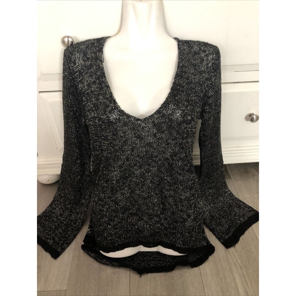 ZARA Sweater V Neck Black Metallic S Oversized new
